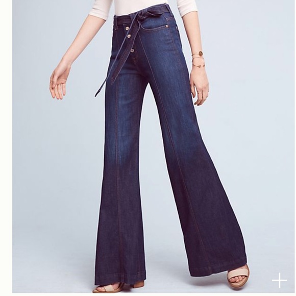 Anthropologie 7 FAMK Wide Leg Belted Button Front - Picture 7 of 8